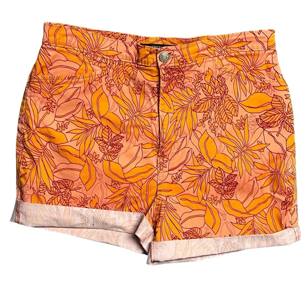 Bill Blass Jeans 12 Shorts Orange Floral Cuffed Stretch High Rise Casual Vibrant